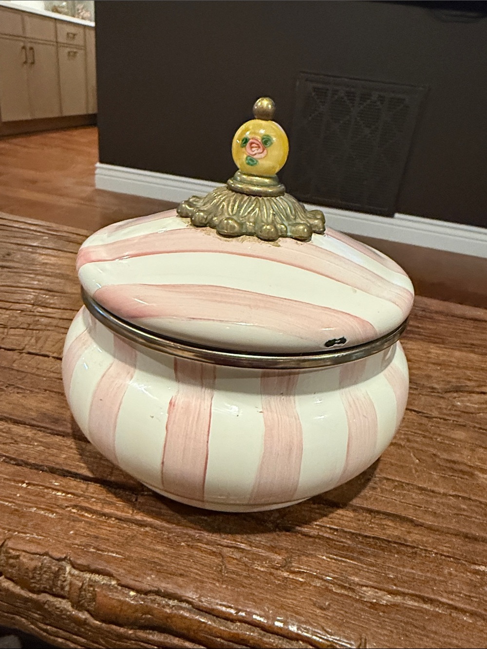 Vintage MacKenzie-Childs Bathing hut Pink and White Striped decorative jar